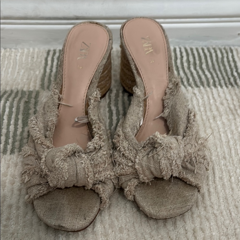 Zara Tan Mules with Frayed Detail